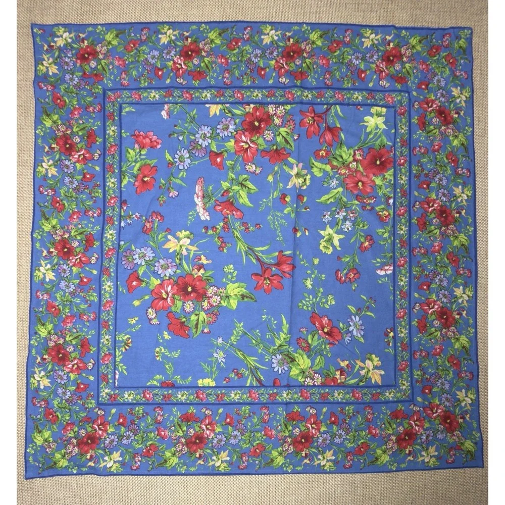 April Cornell Graceful Garden Tablecloth Blue Floral Cloth‎ Square 36x36 Cottage